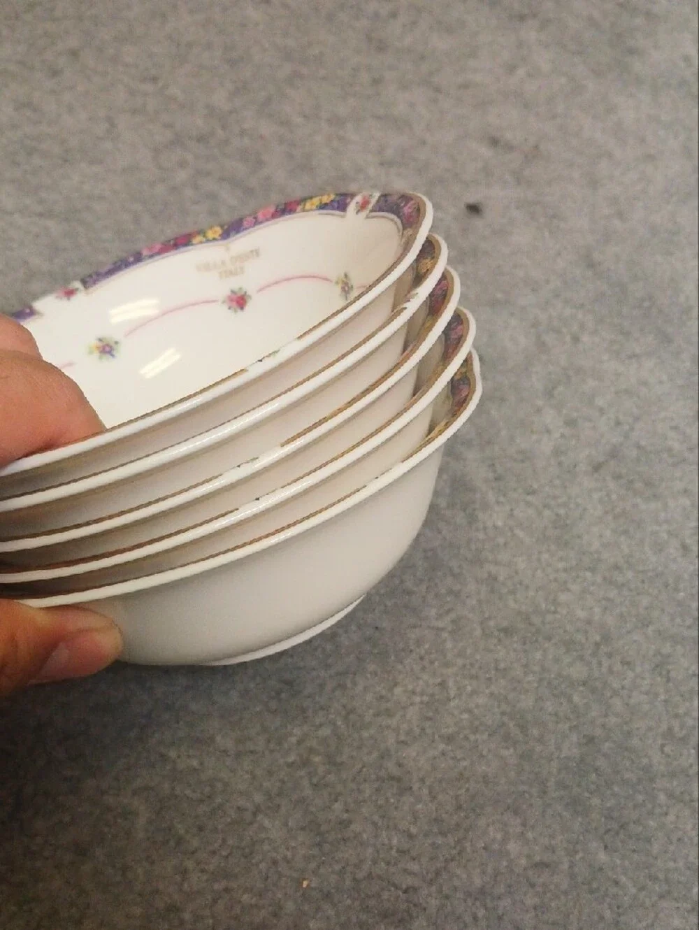 Villa D'este White and Purple Decorative Bowls - Set of 5